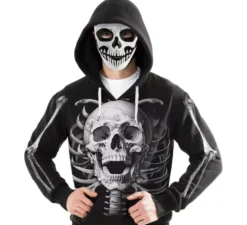 Costume da assassino scheletro con cappuccio e maschera per adulti