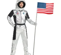 Costume da astronauta americano in argento per uomo