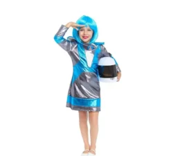 Costume da astronauta argento scuro e blu per bambina