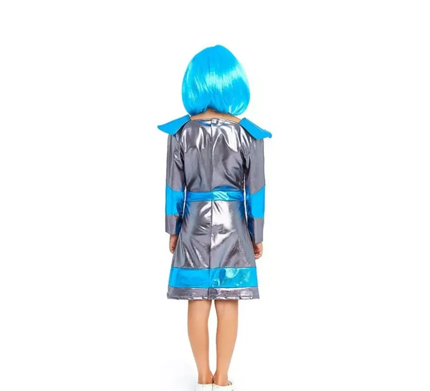 Costume da astronauta argento scuro e blu per bambina
