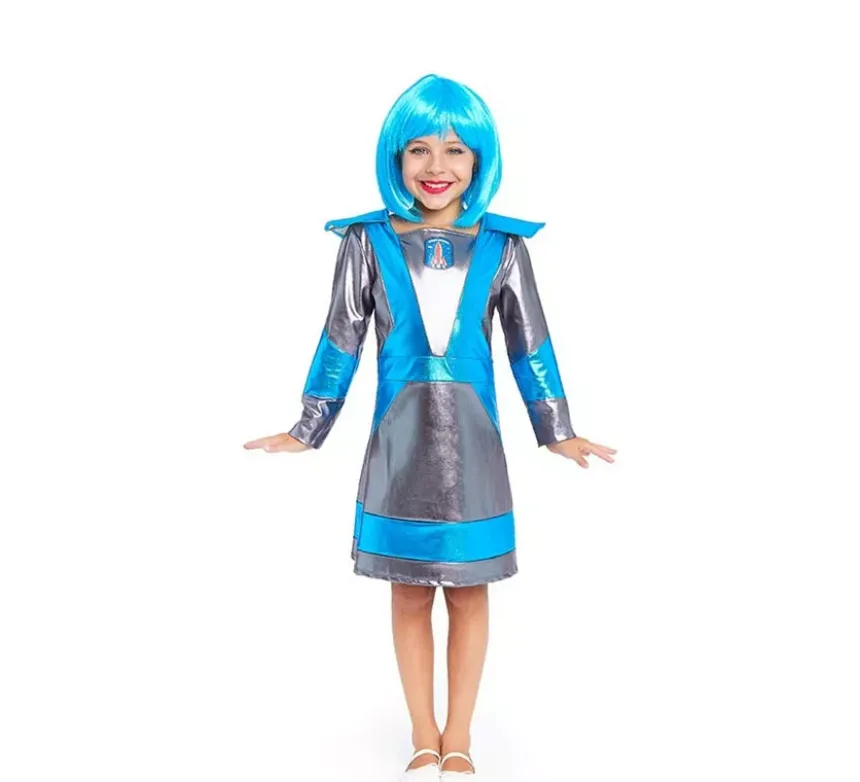 Costume da astronauta argento scuro e blu per bambina