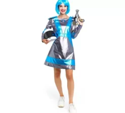 Costume da astronauta argento scuro e blu per donna