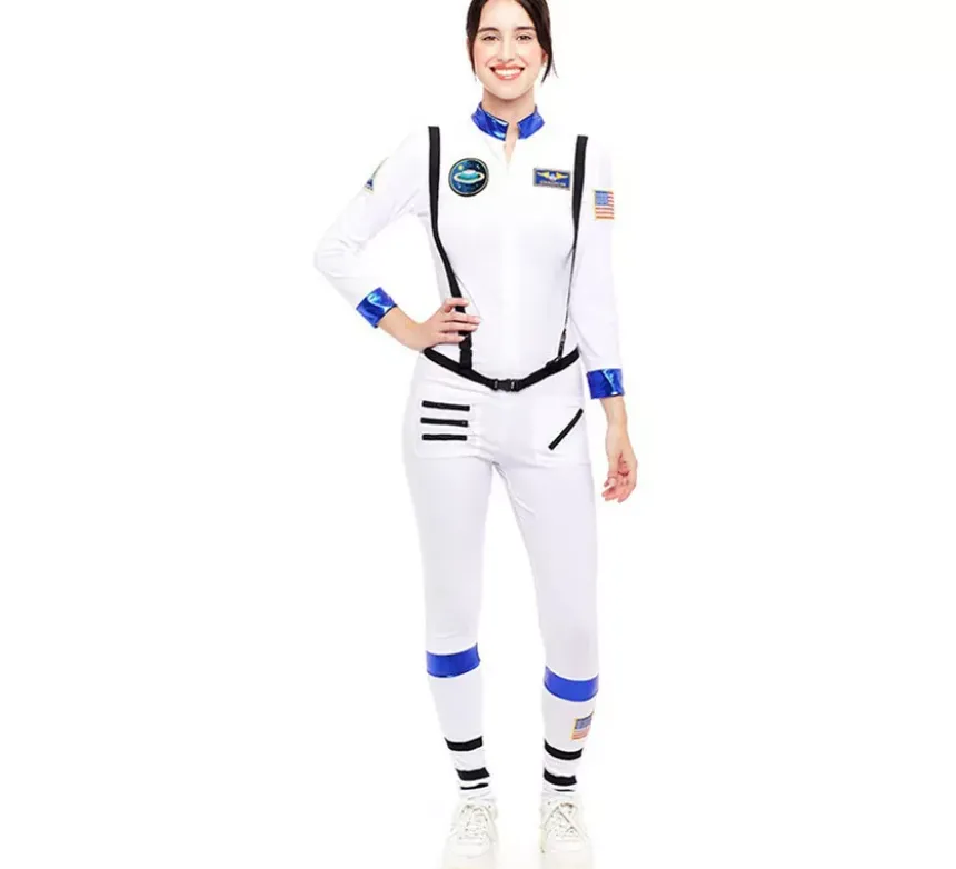 Costume da astronauta bianco con stemma per donna
