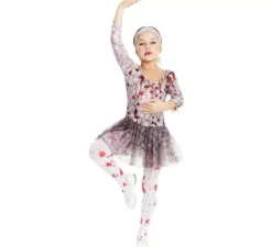 Costume da ballerina zombie grigia con copricapo per ragazze e adolescenti