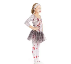 Costume da ballerina zombie grigia con copricapo per ragazze e adolescenti