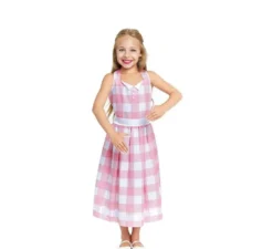 Costume da bambola a quadri rosa e bianchi per bambina
