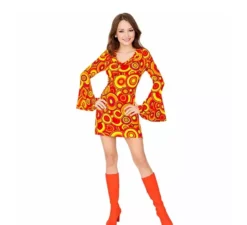 Costume da bolle arancioni e gialle anni '70 per donna