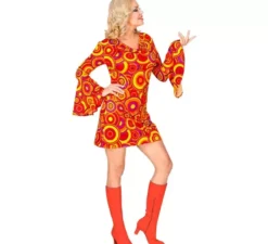 Costume da bolle arancioni e gialle anni '70 per donna