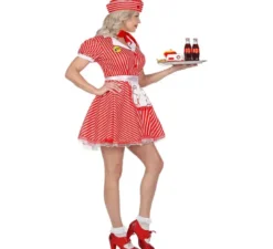 Costume da cameriera rosso anni '50 da donna