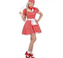 Costume da cameriera rosso anni '50 da donna