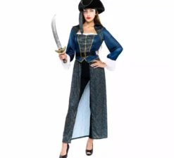 Costume da capitano pirata blu per donna