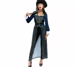 Costume da capitano pirata blu per donna