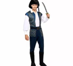 Costume da capitano pirata blu per uomo