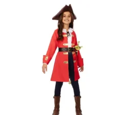 Costume da Capitano Pirata rosso con cintura per bambina
