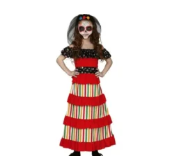 Costume da Catrina rossa del giorno dei morti per bambina