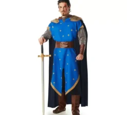 Costume da cavaliere medievale blu per uomo