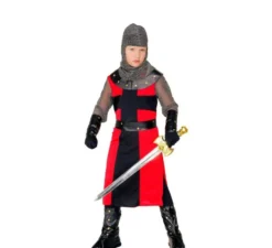 Costume da cavaliere medievale con braccialetti neri e rossi per bambino