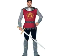 Costume da cavaliere medievale rosso e grigio per uomo