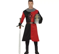 Costume da cavaliere medievale rosso e nero per uomo