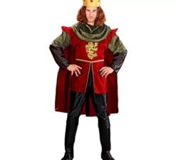 Costume da cavaliere reale rosso e verde per uomo