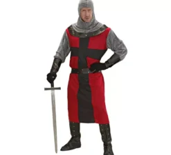 Costume da cavaliere rosso dell'età oscura per uomo