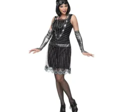 Costume da Charleston nero e argento degli anni '20 per donna