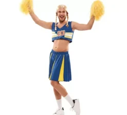Costume da cheerleader blu e giallo per un uomo