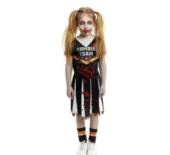 Costume da cheerleader della squadra zombie nera per ragazze e adolescenti