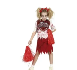 Costume da cheerleader zombie rosso e bianco per ragazza