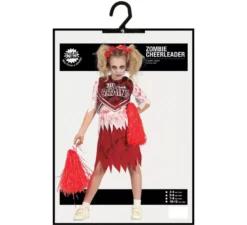 Costume da cheerleader zombie rosso e bianco per ragazza