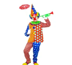 Costume da clown a righe e pois per bambini e ragazzi