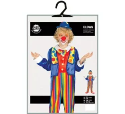 Costume da clown a strisce multicolore per un ragazzo