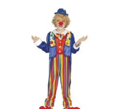 Costume da clown a strisce multicolore per un ragazzo