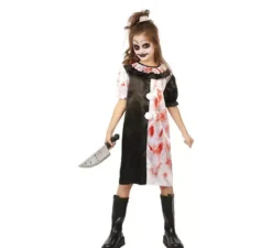 Costume da Clown bianco e nero con sangue finto per bambina