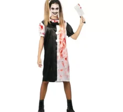 Costume da clown bianco e nero con sangue finto per donna