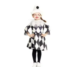 Costume da Clown Pierrot a rombo con cappello per neonato e bambina