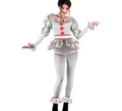 Costume da Clown Sinistro grigio e rosso per donna