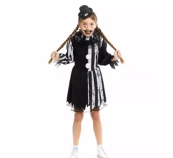 Costume da clown spaventoso bianco e nero per bambine