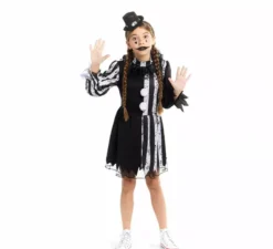 Costume da clown spaventoso bianco e nero per bambine