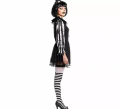 Costume da clown spaventoso bianco e nero per donna