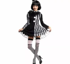 Costume da clown spaventoso bianco e nero per donna