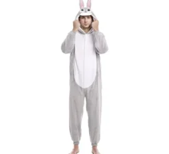 Costume da coniglio grigio con cappuccio per uomo