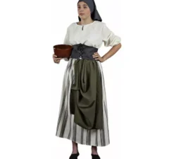 Costume da contadina medievale verde e bianco per donna