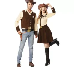 Costume da cowgirl beige e marrone con cintura per donna