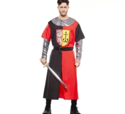Costume da crociato medievale rosso e nero per uomo