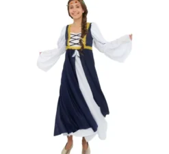 Costume da dama medievale blu e bianco per donna