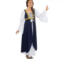 Costume da dama medievale blu e bianco per donna