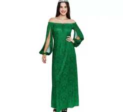 Costume da dama medievale stampato verde per donna