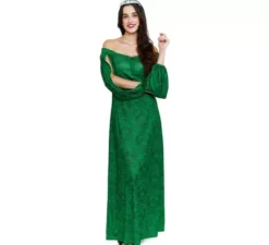 Costume da dama medievale stampato verde per donna