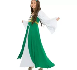 Costume da dama medievale verde e bianco per donna